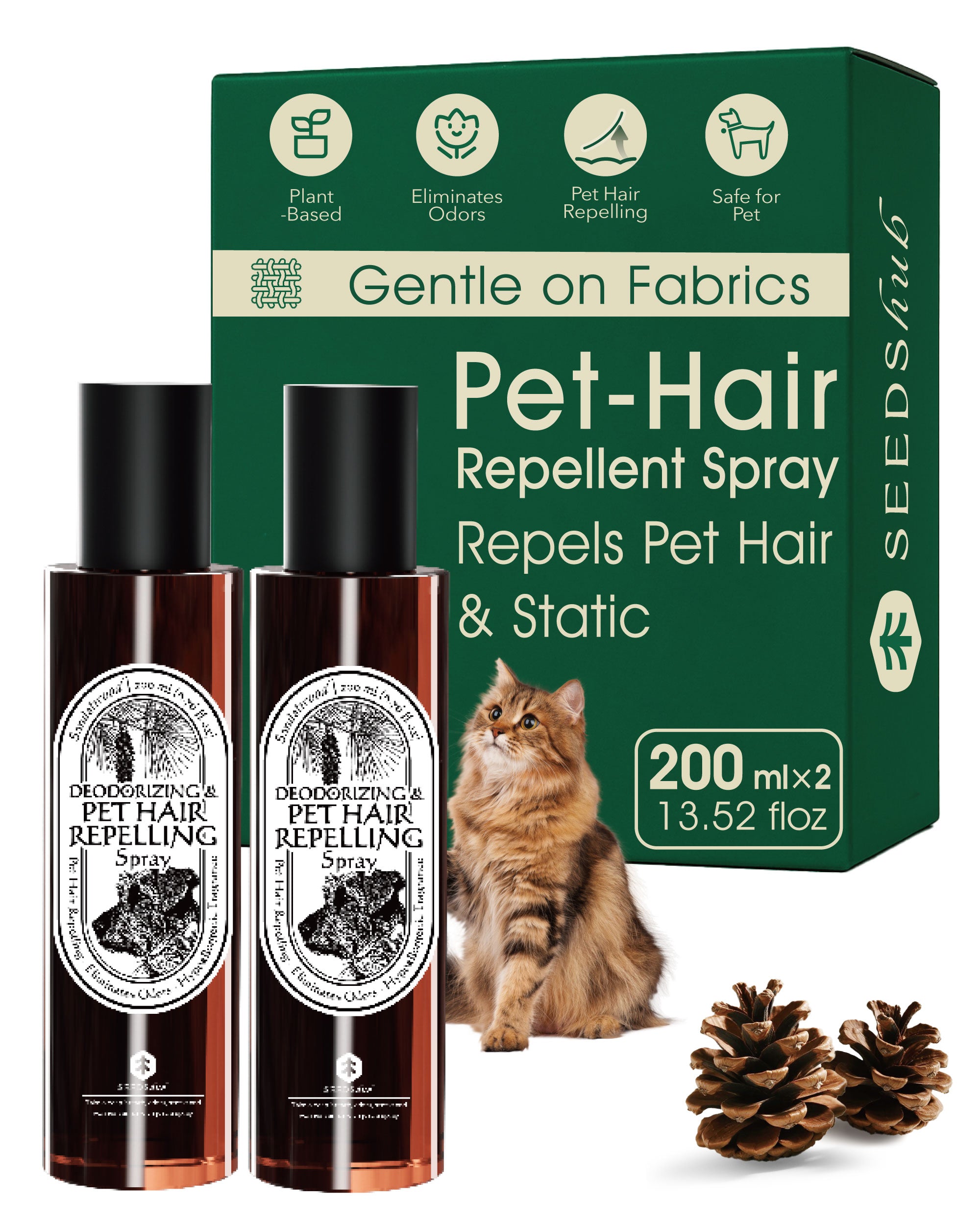 Up to 30% 3-in-1 Pet Hair Remover Spray – Dog & Cat Hair Remover, Fabric Refresher, Odor Eliminator & Anti-Static, 6.76 Ounces (Pack of 2)