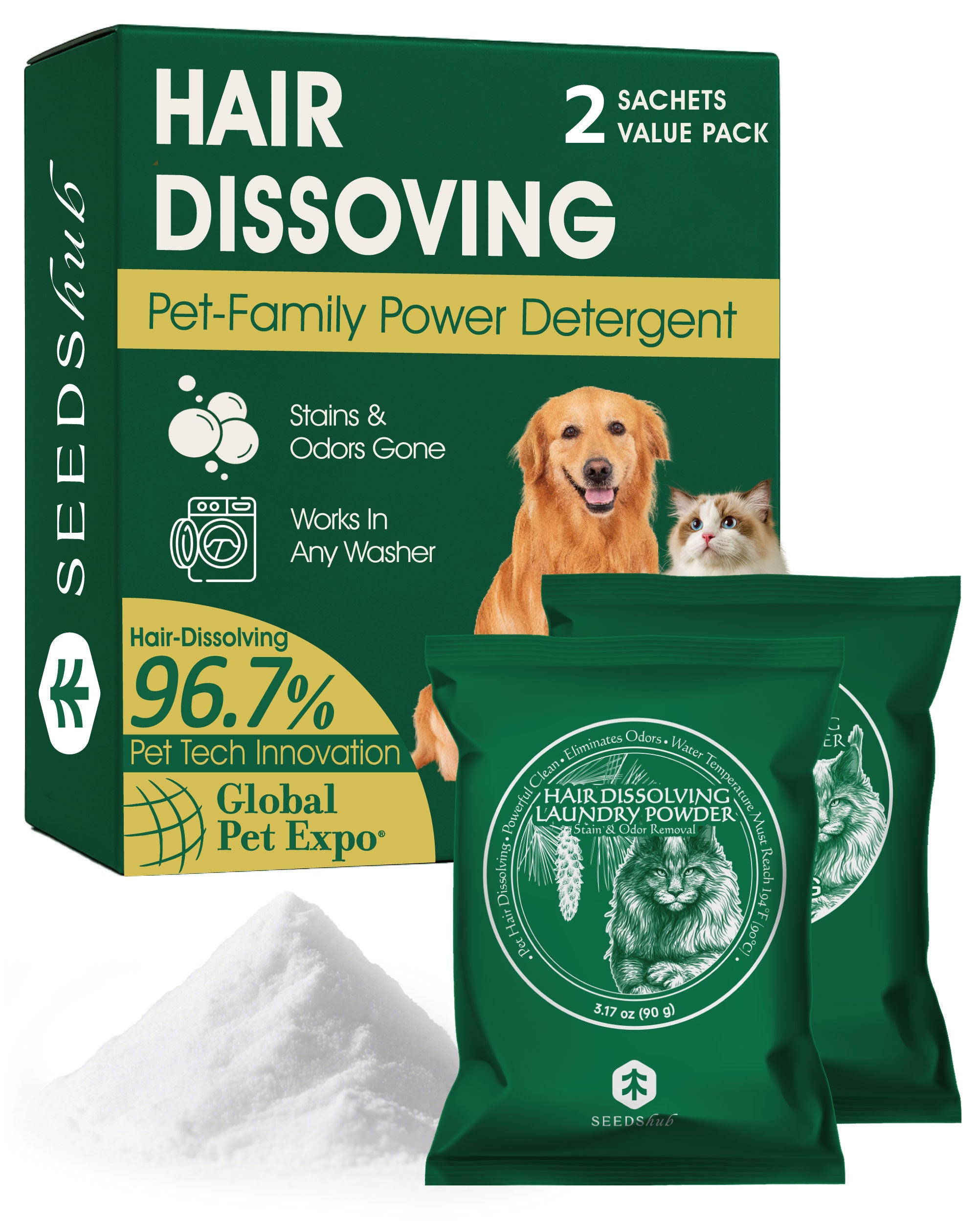 Up to 30% Seedshub Pet Hair Dissolving Laundry Powder - 90g*2pk