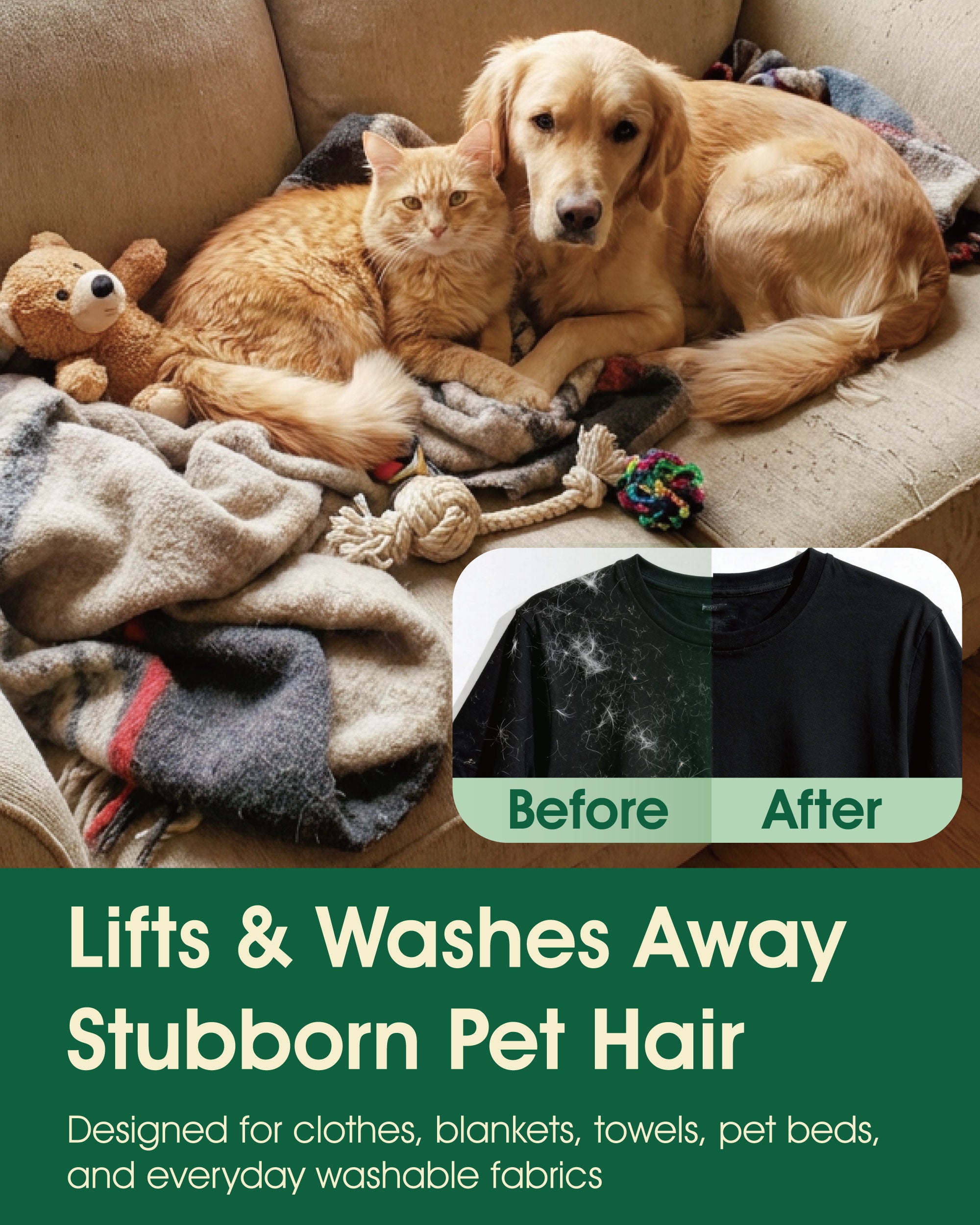 NEW! Pet Hair Removal Laundry Pods – Plant-Based Detergent Pods for Pet Owners, Removes Dog & Cat Hair, Odor and Stains, 52 Loads