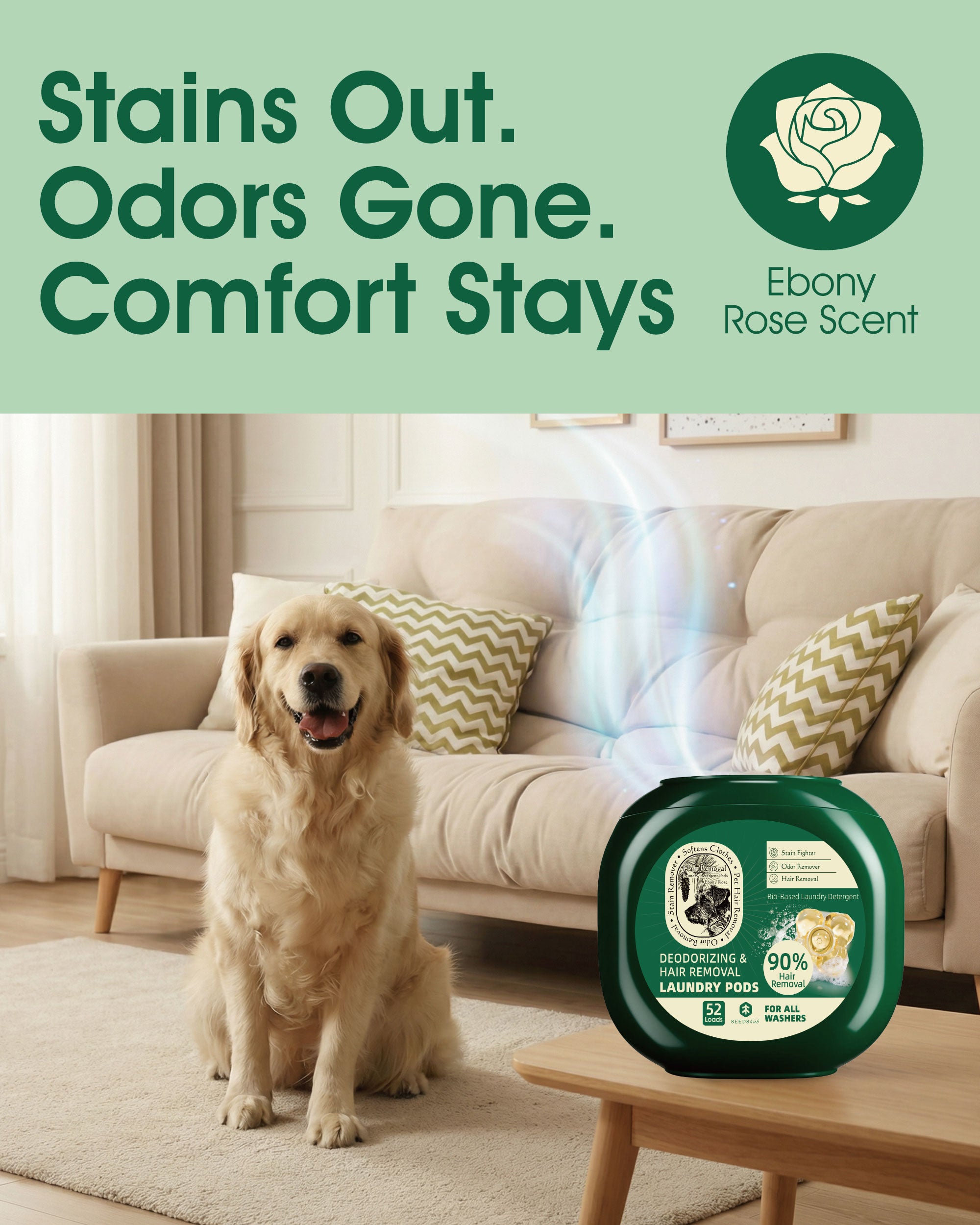 NEW! Pet Hair Removal Laundry Pods – Plant-Based Detergent Pods for Pet Owners, Removes Dog & Cat Hair, Odor and Stains, 52 Loads