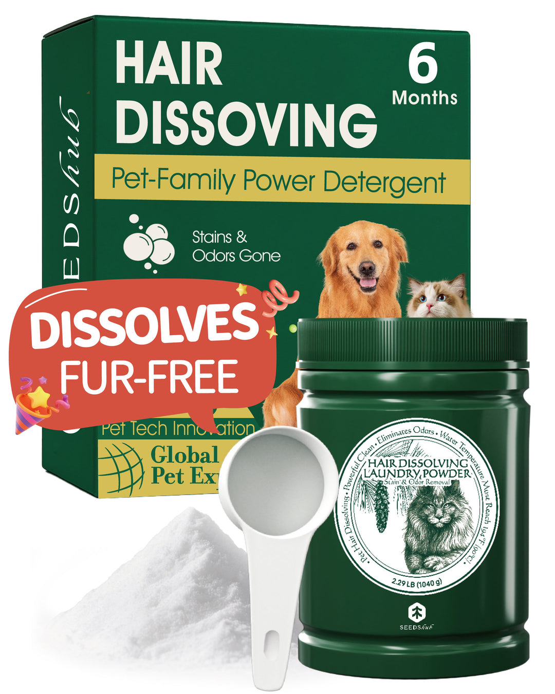 Up to 30% PET HAIR DISSOLVING LAUNDRY POWDER 1040g  Dog & Cat, 96.7% Hair Dissolution, Detergent + Stain Remover, 6-Month Supply